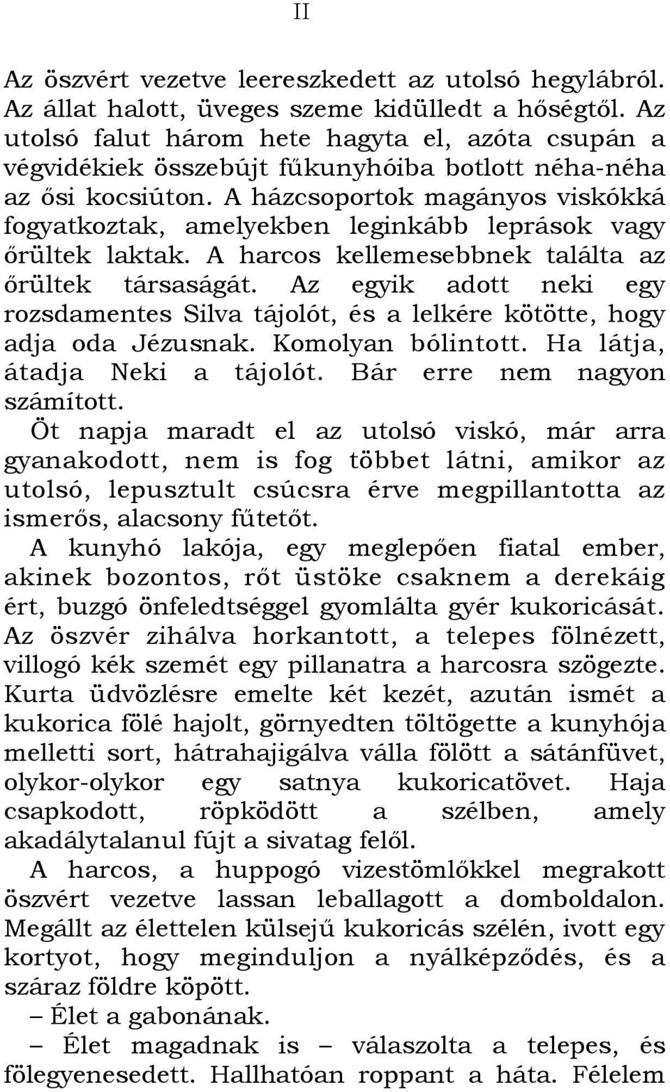 A házcsoportok magányos viskókká fogyatkoztak, amelyekben leginkább leprások vagy ırültek laktak. A harcos kellemesebbnek találta az ırültek társaságát.