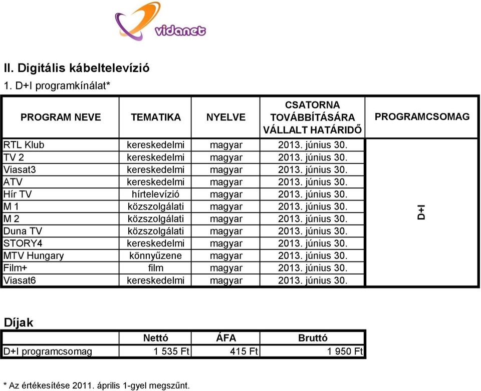 június 30. Duna TV közszolgálati magyar 2013. június 30. STORY4 kereskedelmi magyar 2013. június 30. MTV Hungary könnyűzene magyar 2013. június 30. Film+ film magyar 2013.