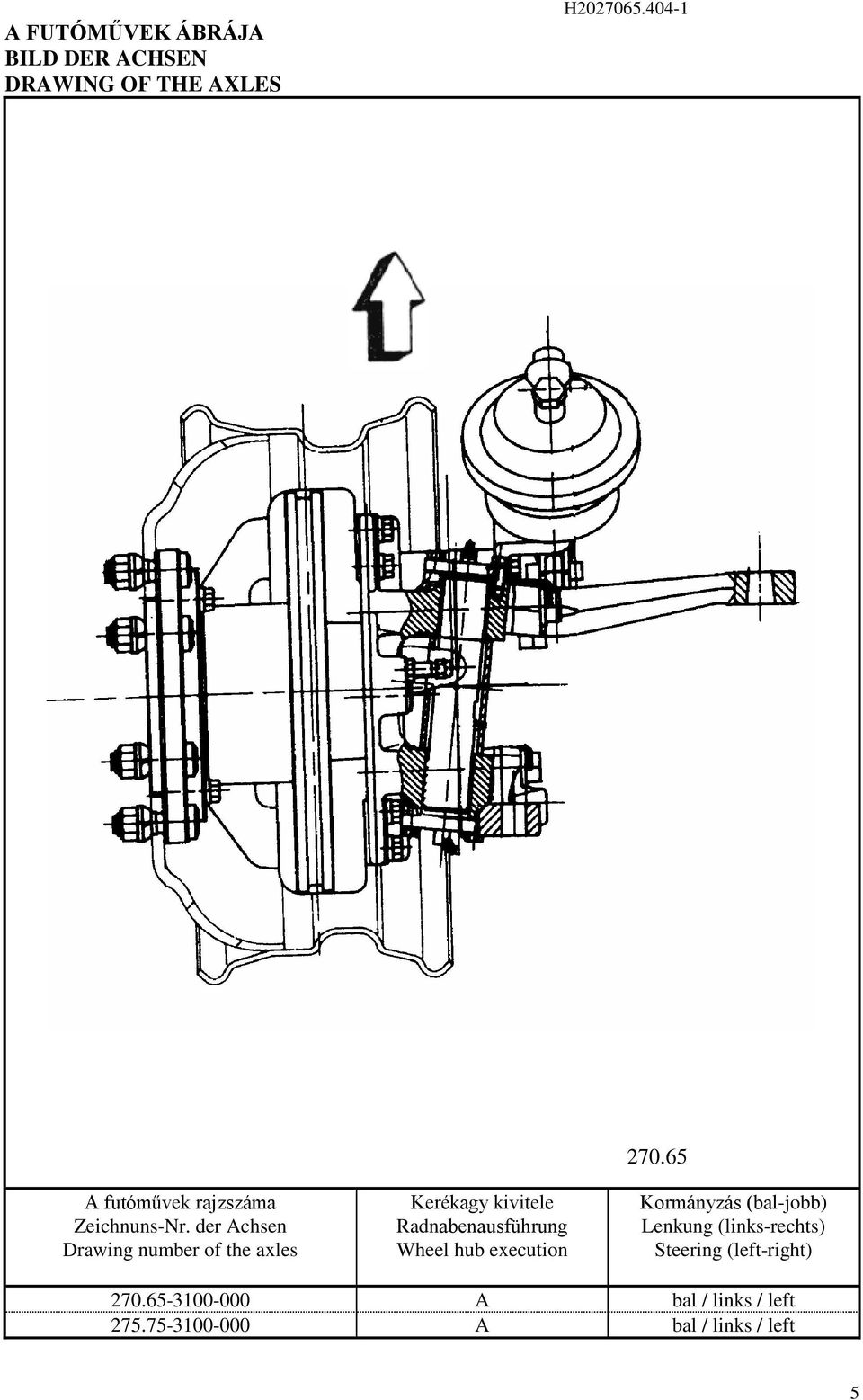 der Achsen Drawing number of the axles Kerékagy kivitele Radnabenausführung Wheel hub