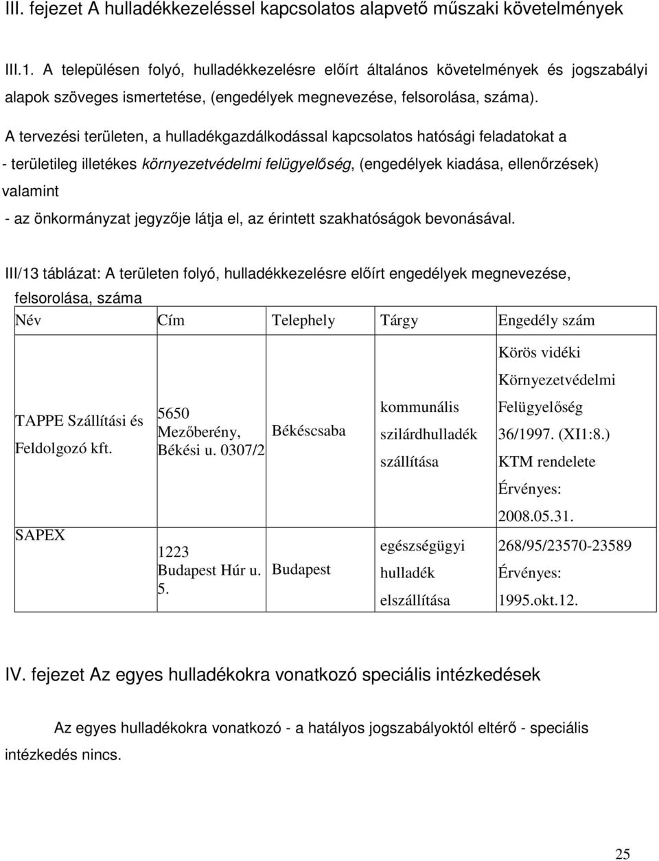 A tervezési területen, a hulladékgazdálkodással kapcsolatos hatósági feladatokat a - területileg illetékes környezetvédelmi felügyelőség, (engedélyek kiadása, ellenőrzések) valamint - az önkormányzat