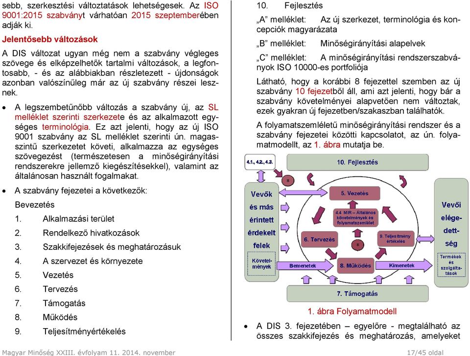 valószínűleg már az új szabvány részei lesznek. A legszembetűnőbb változás a szabvány új, az SL melléklet szerinti szerkezete és az alkalmazott egységes terminológia.