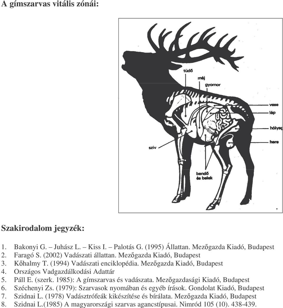 Páll E. (szerk. 1985): A gímszarvas és vadászata. Mezgazdasági Kiadó, Budapest 6. Széchenyi Zs. (1979): Szarvasok nyomában és egyéb írások.