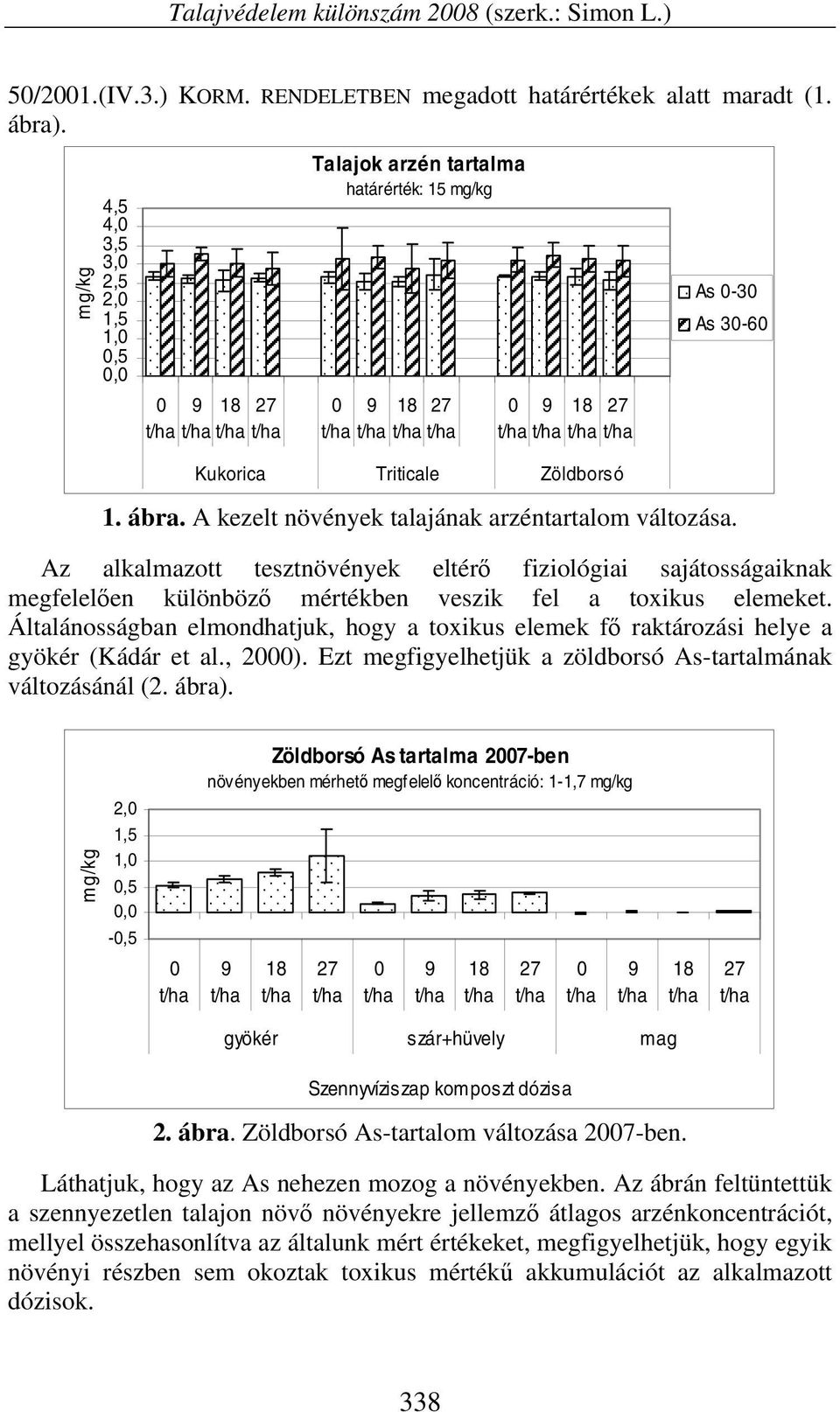 Az alkalmazott tesztnövények eltérő fiziológiai sajátosságaiknak megfelelően különböző mértékben veszik fel a toxikus elemeket.