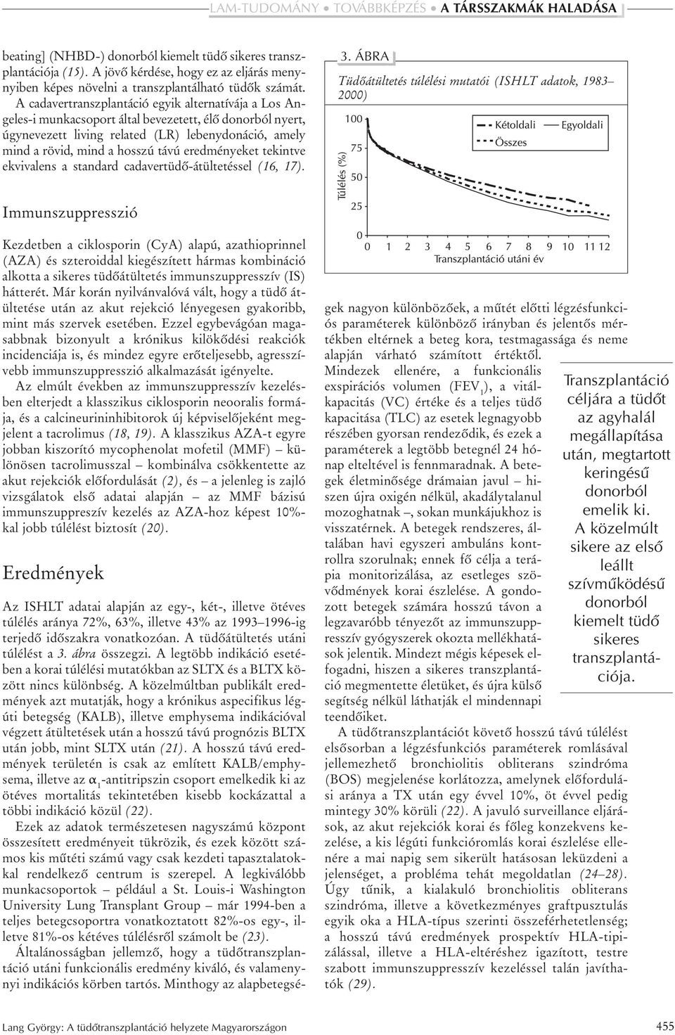 eredményeket tekintve ekvivalens a standard cadavertüdõ-átültetéssel (16, 17). 3.