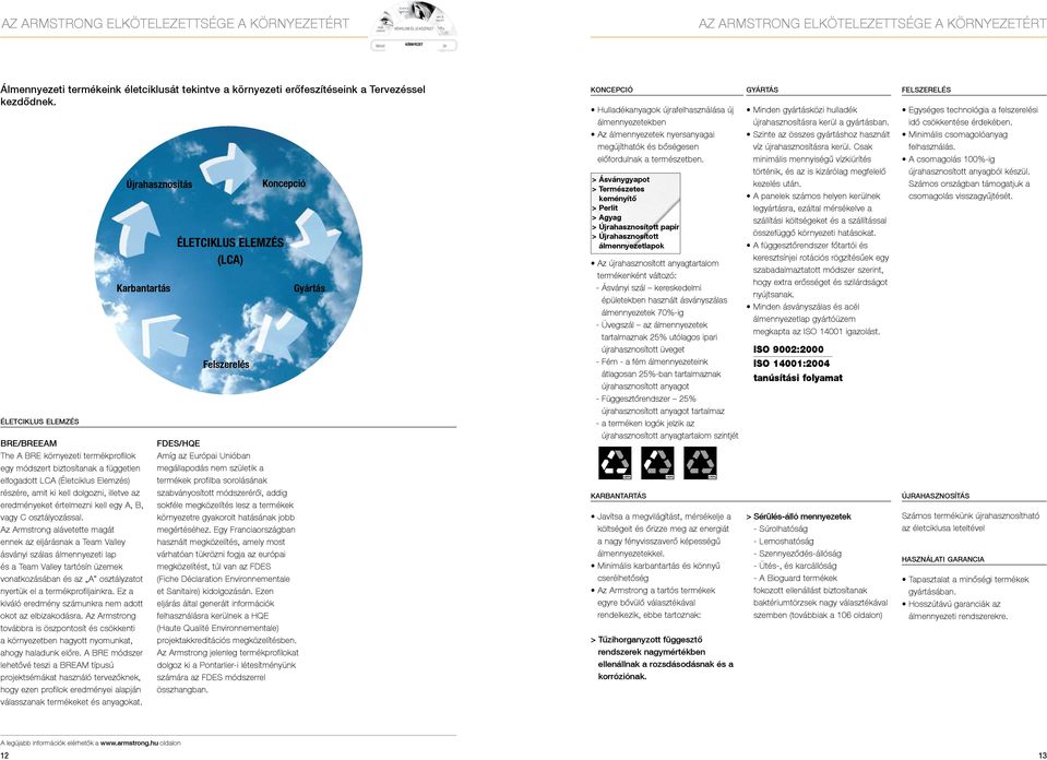 életciklus elemzés BRE/BREEAM The A BRE környezeti termékprofilok egy módszert biztosítanak a független elfogadott LCA (Életciklus Elemzés) részére, amit ki kell dolgozni, illetve az eredményeket