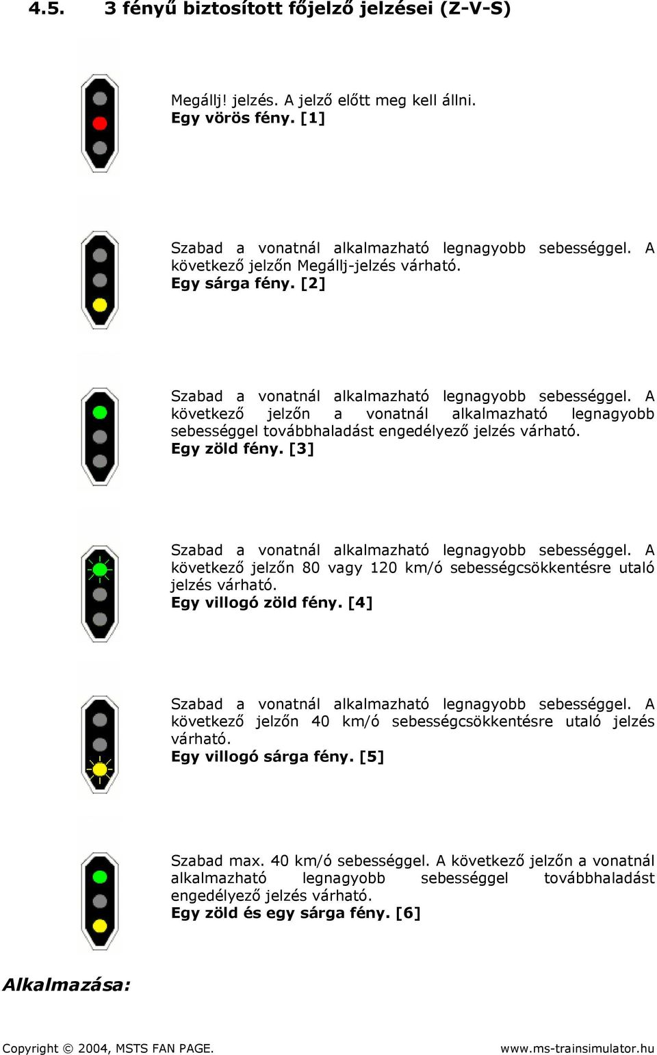 [3] következő jelzőn 80 vagy 120 km/ó sebességcsökkentésre utaló jelzés várható. Egy villogó zöld fény.