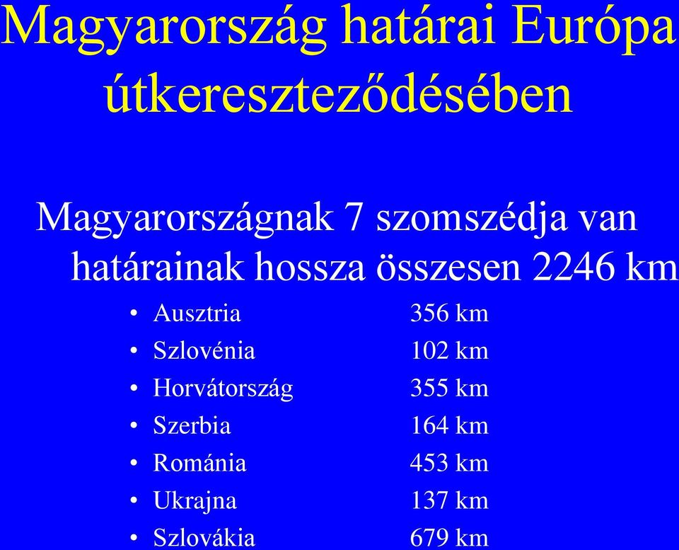 összesen 2246 km Ausztria Szlovénia Horvátország Szerbia