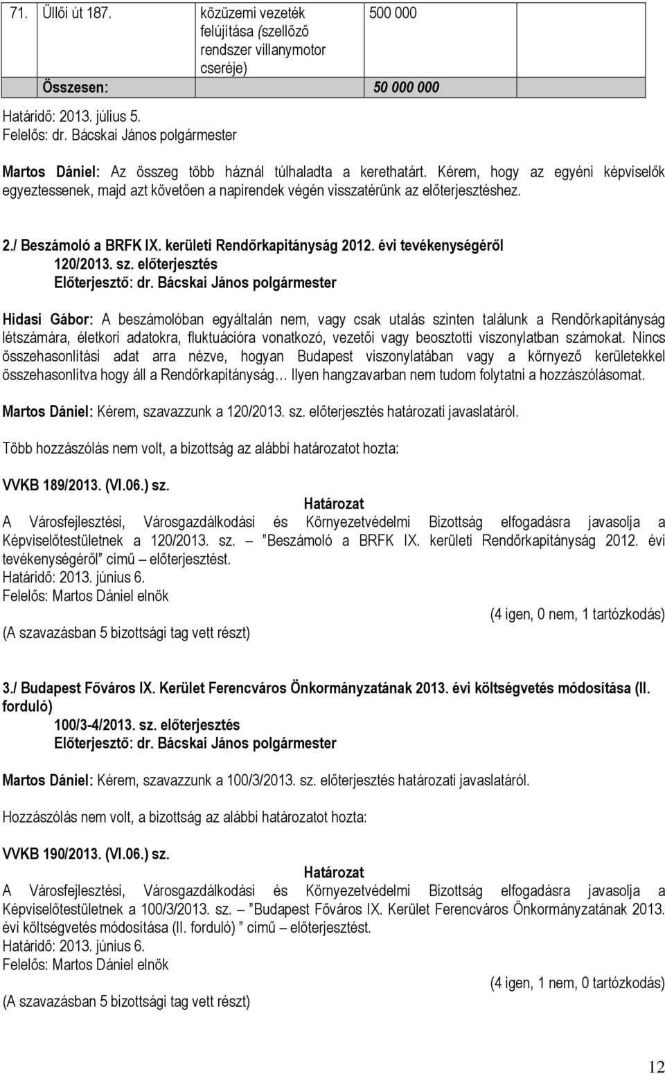 évi tevékenységéről 120/2013. sz.