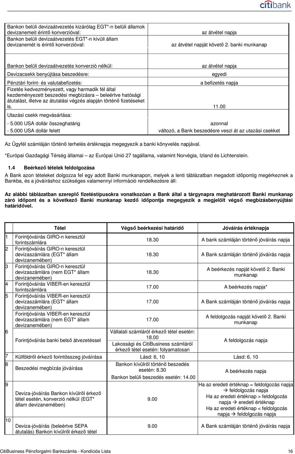 banki munkanap Bankon belüli devizaátvezetés konverzió nélkül: Devizacsekk benyújtása beszedésre: az átvétel napja egyedi Pénztári forint- és valutabefizetés: a befizetés napja Fizetés