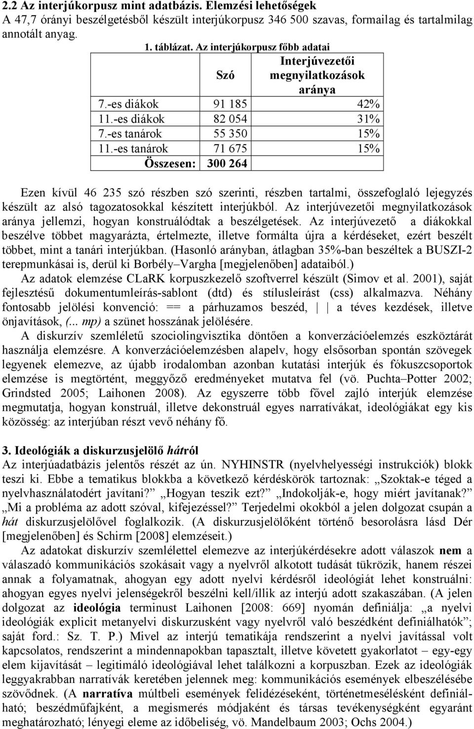 -es tanárok 71 675 15% Összesen: 300 264 Ezen kívül 46 235 szó részben szó szerinti, részben tartalmi, összefoglaló lejegyzés készült az alsó tagozatosokkal készített interjúkból.