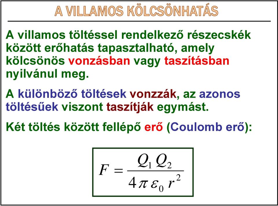 meg. A különböző töltések vonzzák, az azonos töltésűek viszont