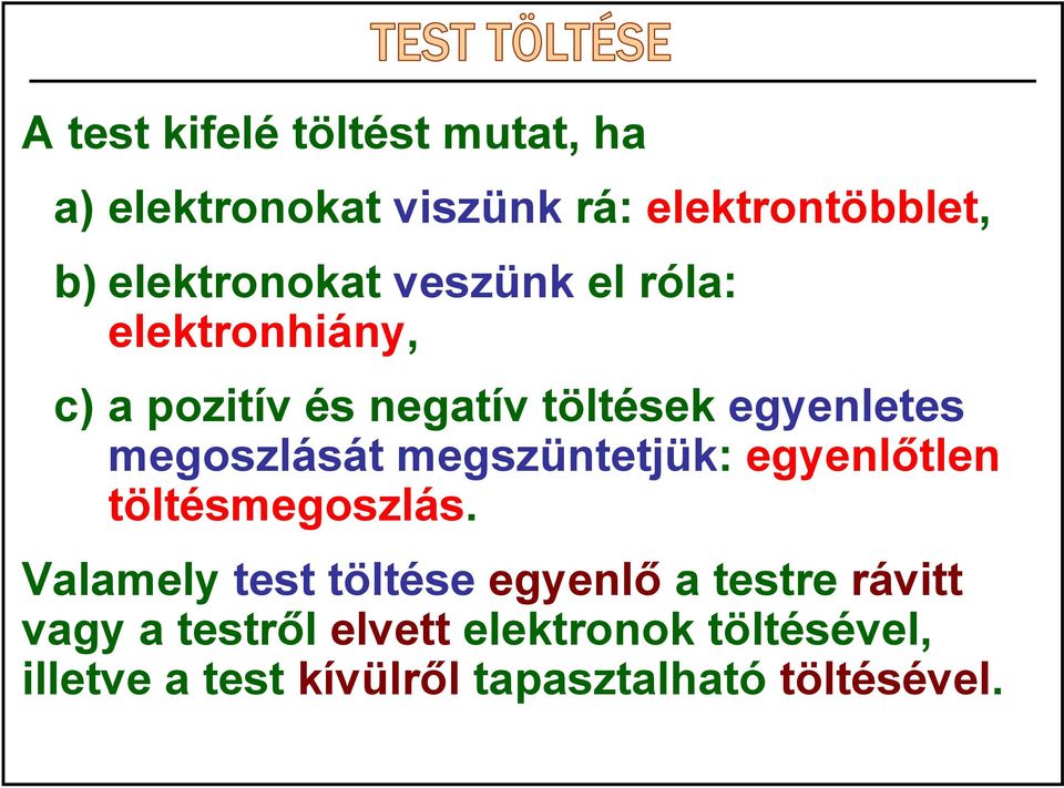 megoszlását megszüntetjük: egyenlőtlen töltésmegoszlás.