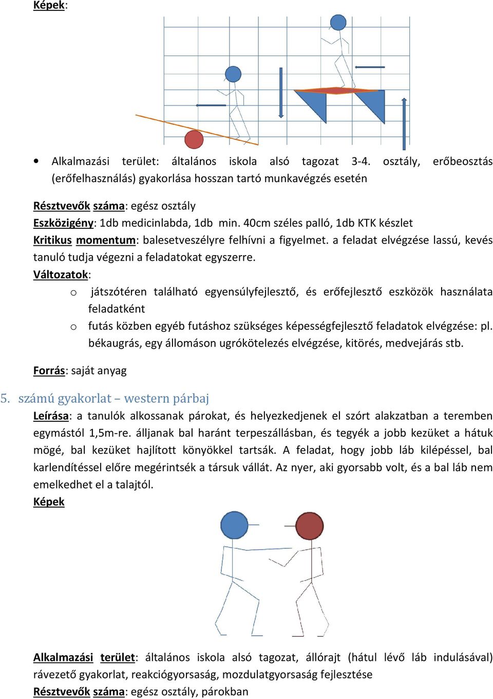 40cm széles palló, 1db KTK készlet Kritikus momentum: : balesetveszélyre felhívni a figyelmet. a feladat elvégzése lassú, kevés tanuló tudja végezni a feladatokat egyszerre.