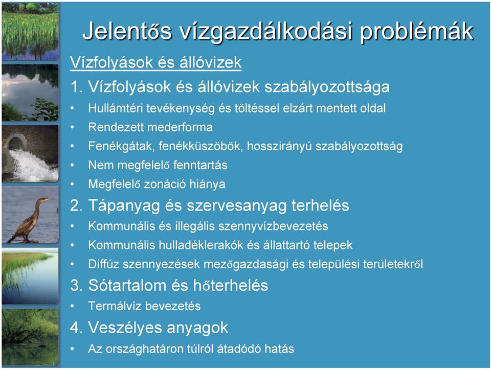 fenékküszöbök, hosszirányú szabályozottság Nem megfelelő fenntartás Megfelelő zonáció hiánya 2.