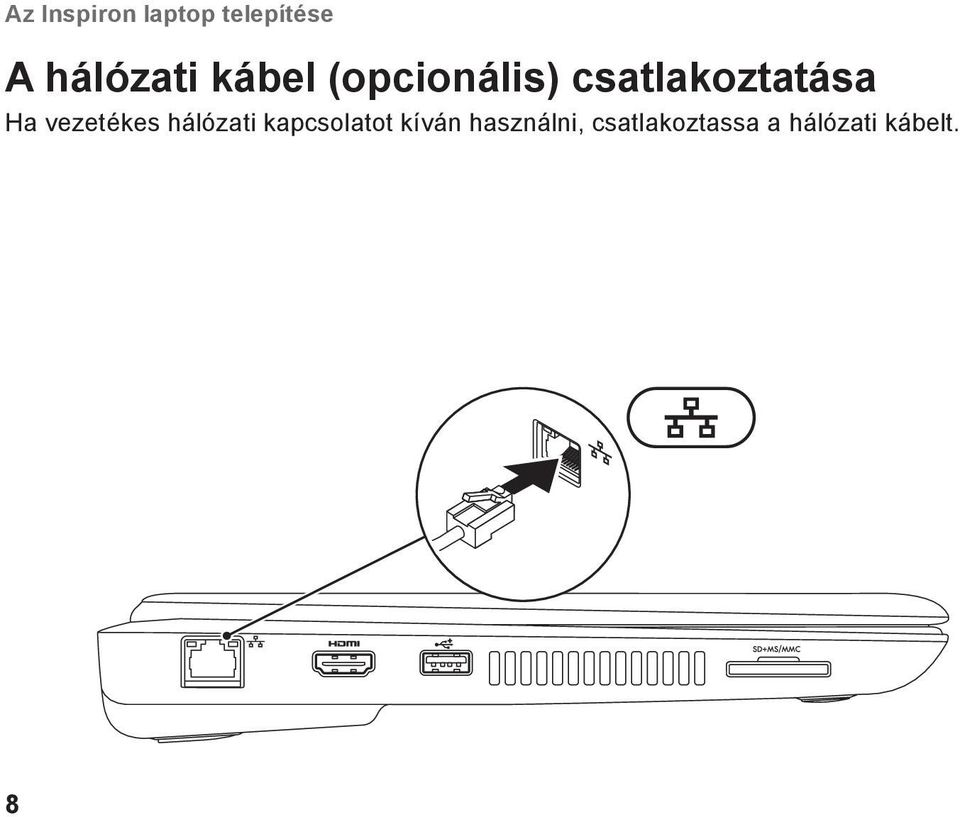 vezetékes hálózati kapcsolatot kíván