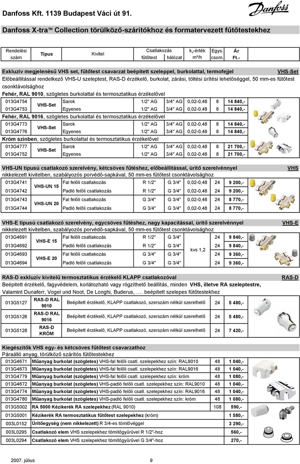 lehetőséggel, 50 mm-es fűtőtest csonktávolsághoz Fehér, RAL 9010, szögletes burkolattal és termosztatikus érzékelővel 013G4754 Sarok 1/2" AG 3/4" AG 0,02-0,48 8 14 840,- VHS-Set 013G4753 Egyenes 1/2"