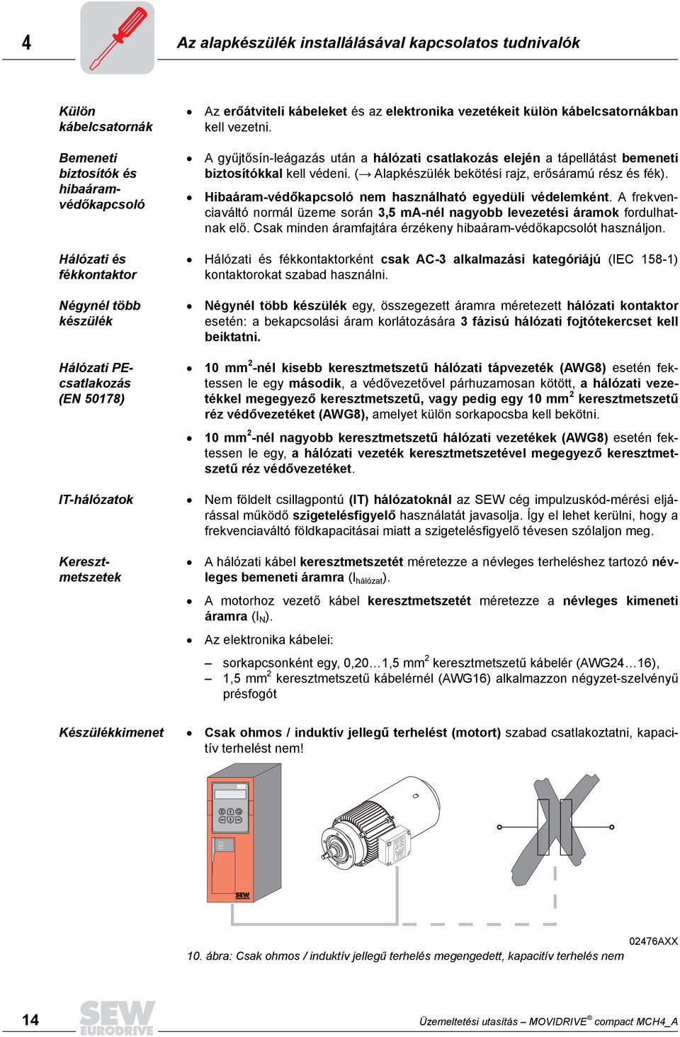 A gyűjtősín-leágazás után a hálózati csatlakozás elején a tápellátást bemeneti biztosítókkal kell védeni. ( Alapkészülék bekötési rajz, erősáramú rész és fék).