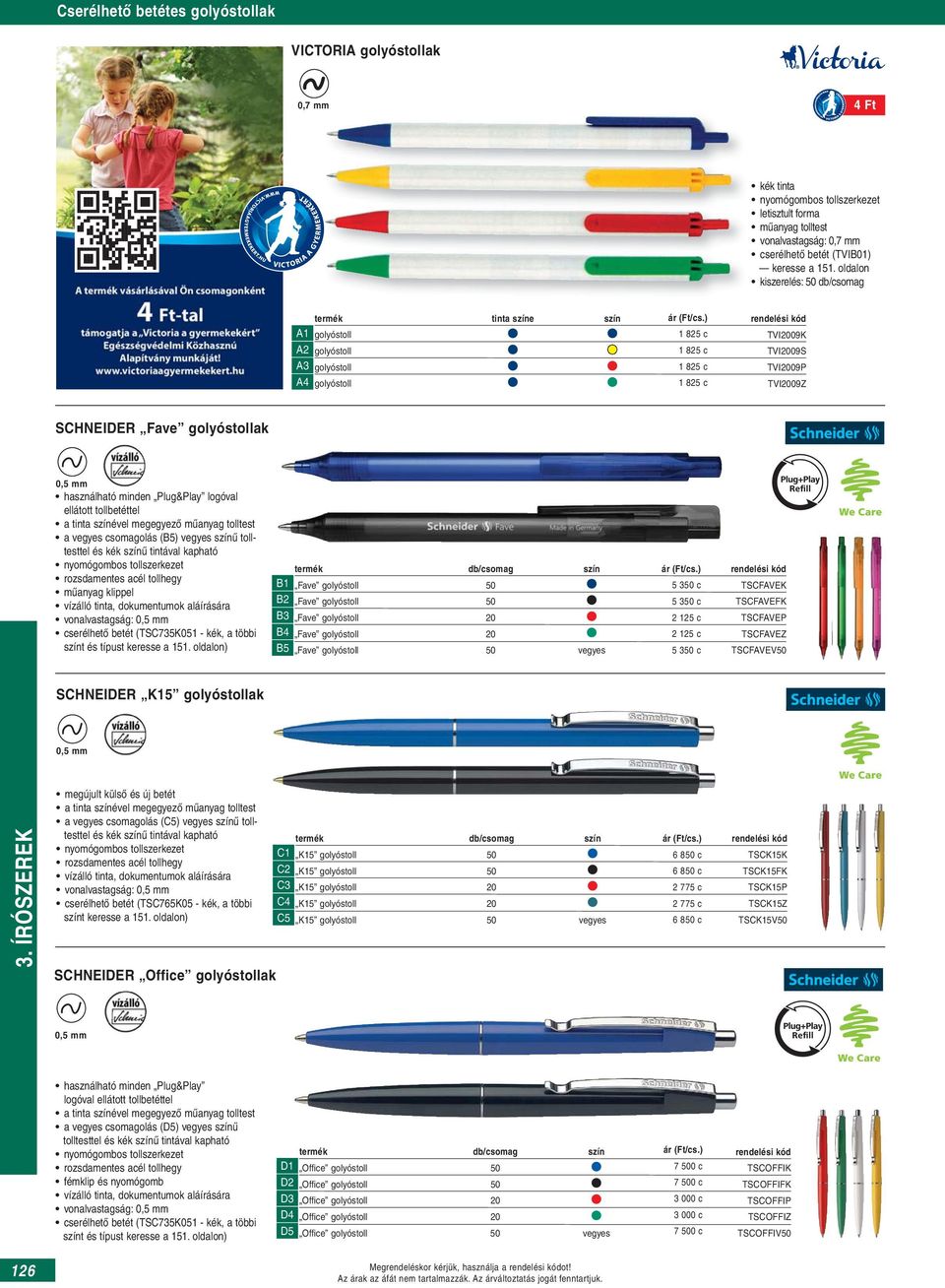 ) rendelési kód 1 825 c 1 825 c 1 825 c 1 825 c golyóstoll TVI2009K golyóstoll TVI2009S golyóstoll TVI2009P golyóstoll TVI2009Z SCHNEIDER Fave golyóstollak használható minden Plug&Play logóval
