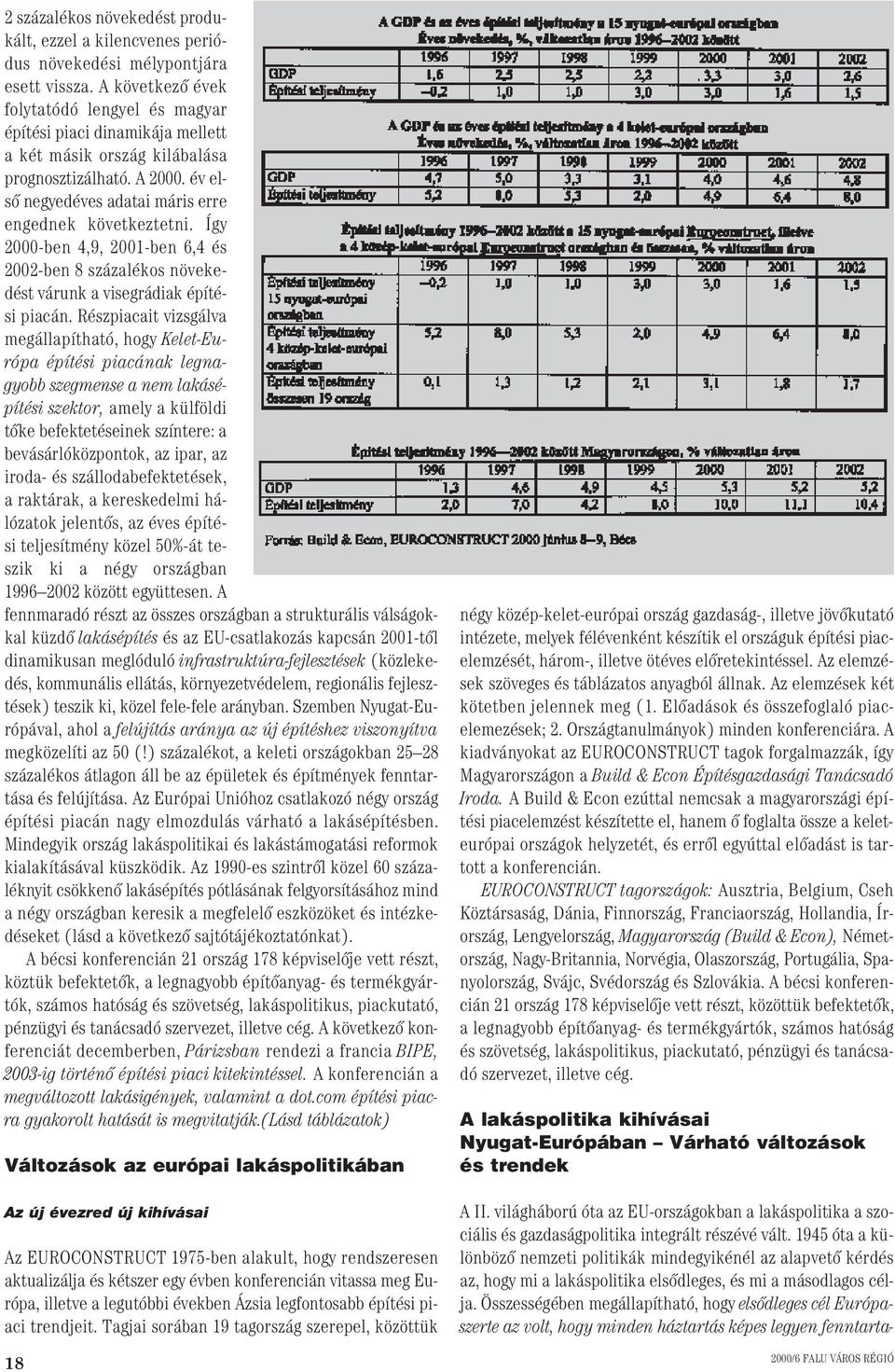 Így 2000-ben 4,9, 2001-ben 6,4 és 2002-ben 8 százalékos növekedést várunk a visegrádiak építési piacán.