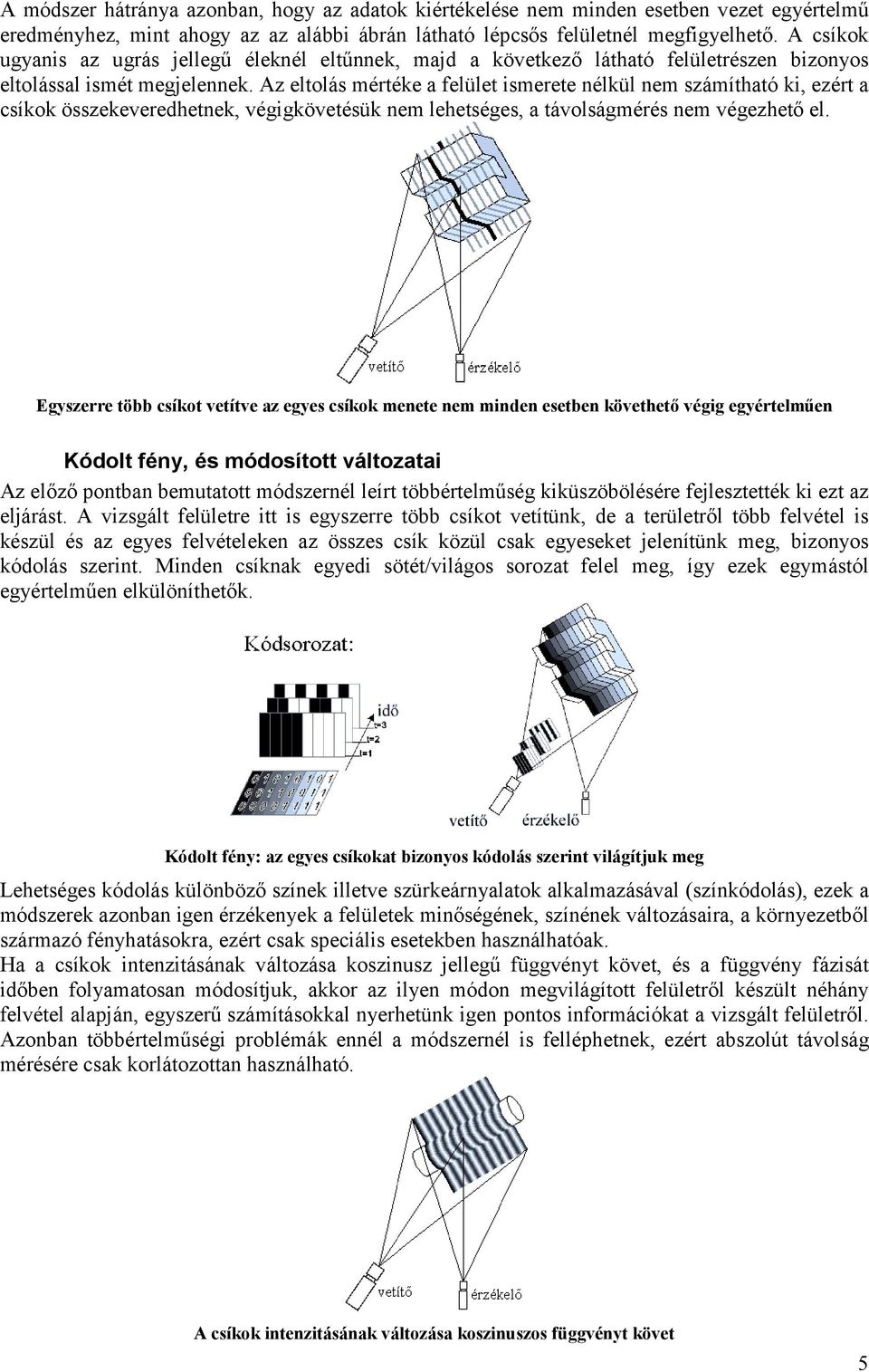 A eltolás mértéke a felület ismerete nélkül nem sámítható ki, eért a csíkok össekeveredhetnek, végigkövetésük nem lehetséges, a távolságmérés nem végehető el.