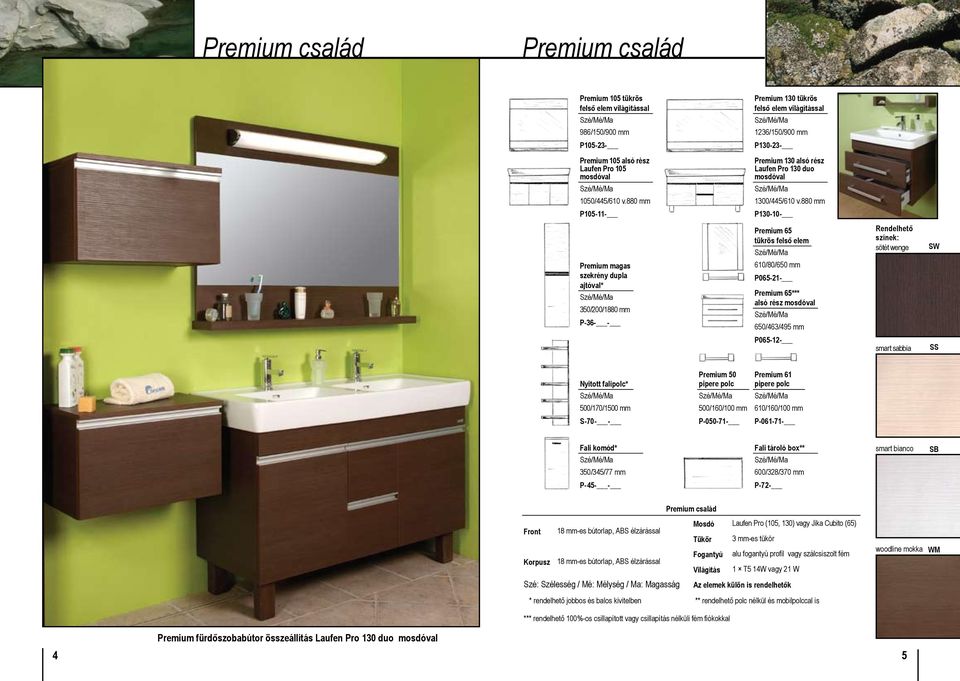 880 mm P105-11- P130-10- Premium 65 Rendelhető színek: sötét wenge SW Premium magas szekrény dupla ajtóval* 350/200/1880 mm P-36- - 610/80/650 mm P065-21- Premium 65*** alsó 650/463/495 mm P065-12-