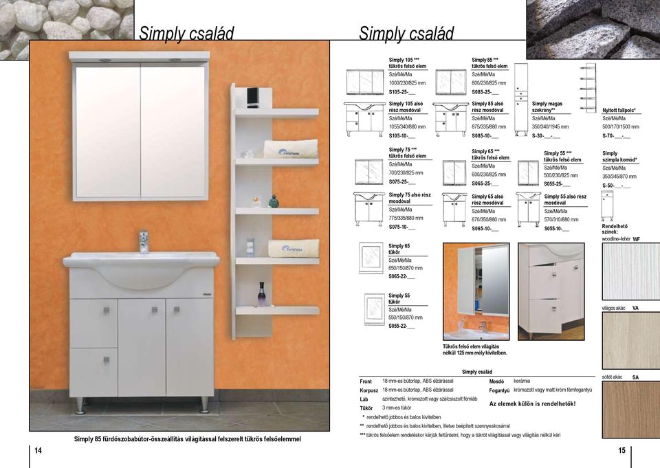350/345/870 mm S-50- - Simply 75 alsó rész mosdóval 775/335/880 mm S075-10- Simply 65 tükör 650/150/870 mm S065-22- Simply 65 alsó 670/350/880 mm S065-10- Simply 55 alsó rész mosdóval 570/310/880 mm