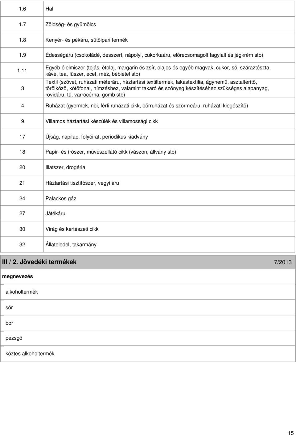 textiltermék, lakástextília, ágynemû, asztalterítõ, törölközõ, kötõfonal, hímzéshez, valamint takaró és szõnyeg készítéséhez szükséges alapanyag, rövidáru, tû, varrócérna, gomb stb) 4 Ruházat