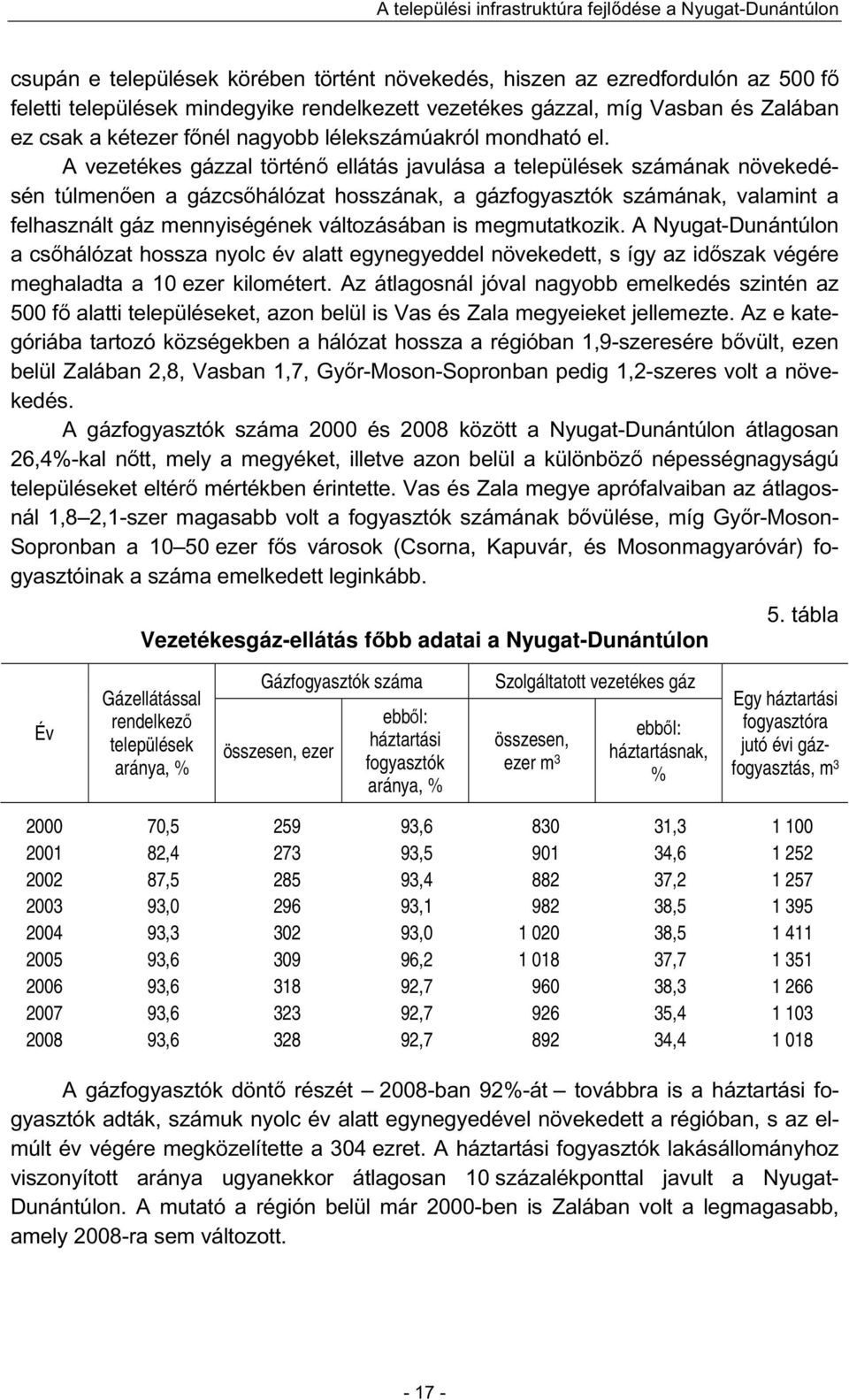 A vezetékes gázzal történő ellátás javulása a települések számának növekedésén túlmenően a gázcsőhálózat hosszának, a gázfogyasztók számának, valamint a felhasznált gáz mennyiségének változásában is