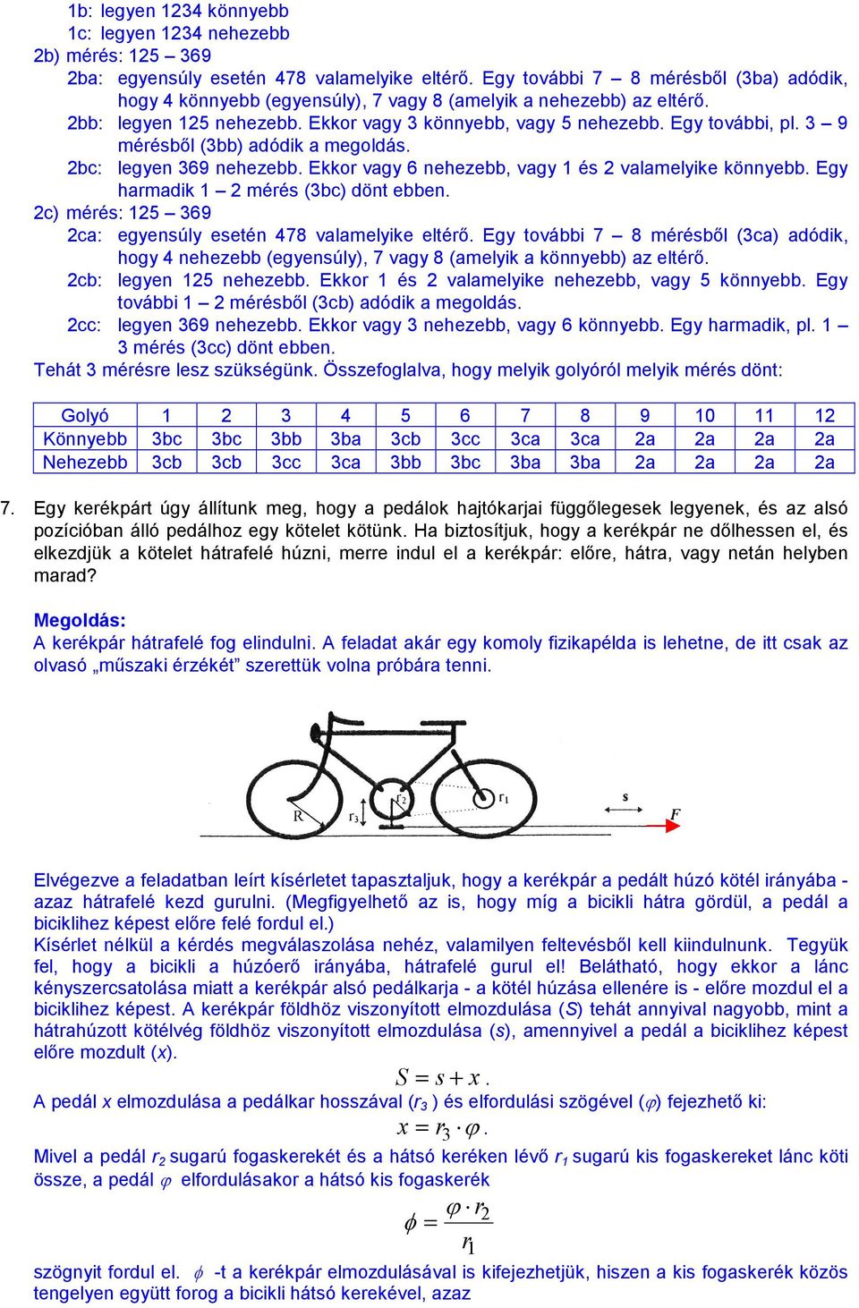 3 9 mérésbıl (3bb) adódik a megoldás. bc: legyen 369 nehezebb. Ekkor vagy 6 nehezebb, vagy és valamelyike könnyebb. Egy harmadik mérés (3bc) dönt ebben.