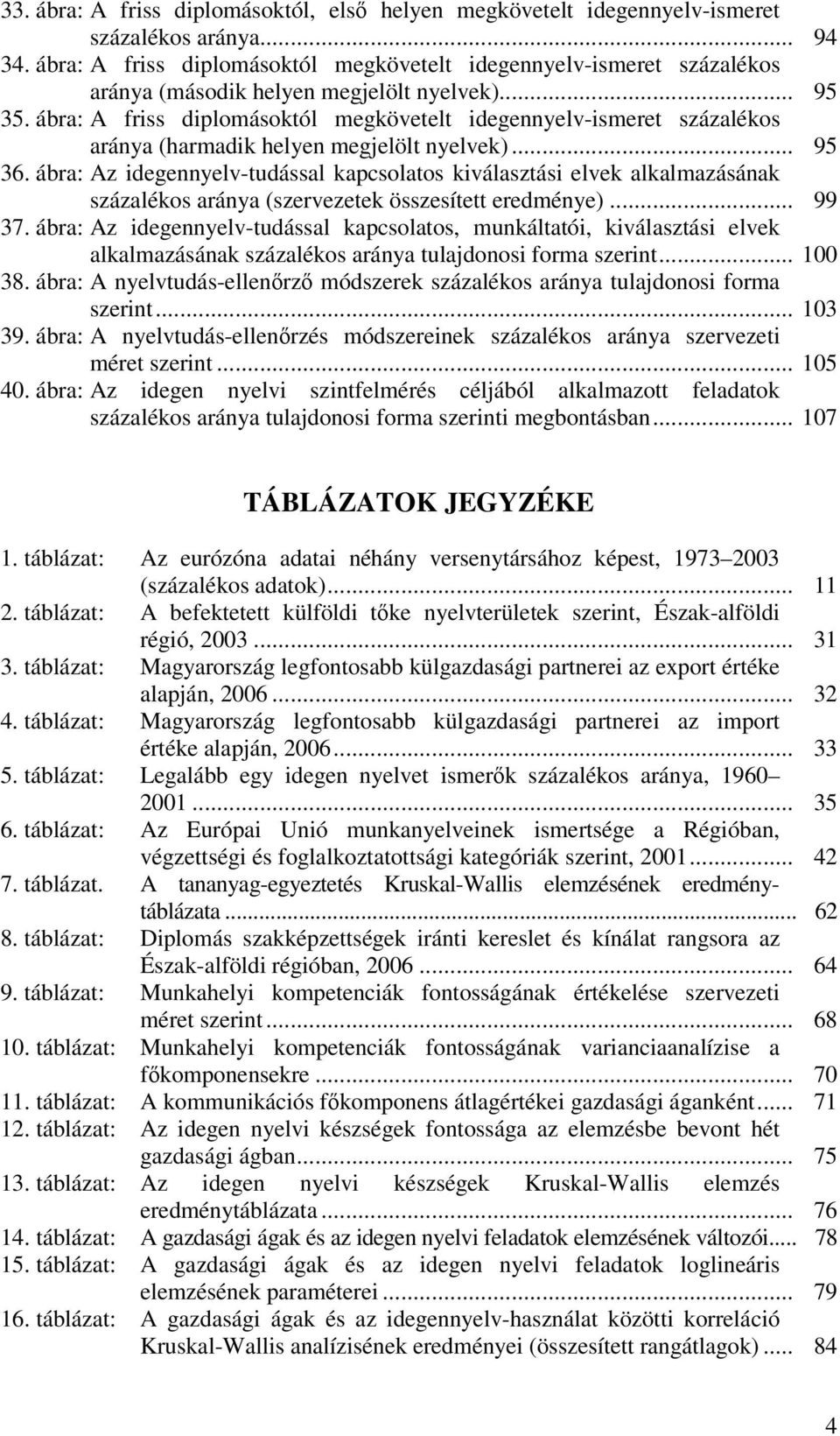 ábra: A friss diplomásoktól megkövetelt idegennyelv-ismeret százalékos aránya (harmadik helyen megjelölt nyelvek)... 95 36.