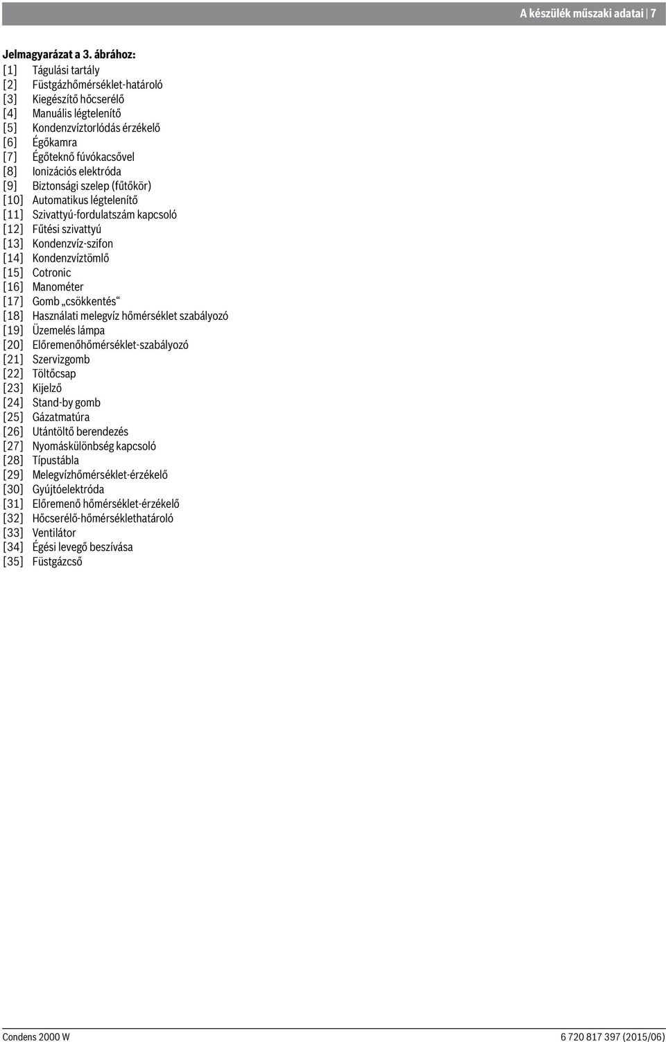 elektróda [9] Biztonsági szelep (fűtőkör) [10] Automatikus légtelenítő [11] Szivattyú-fordulatszám kapcsoló [1] Fűtési szivattyú [13] Kondenzvíz-szifon [14] Kondenzvíztömlő [15] Cotronic [16]