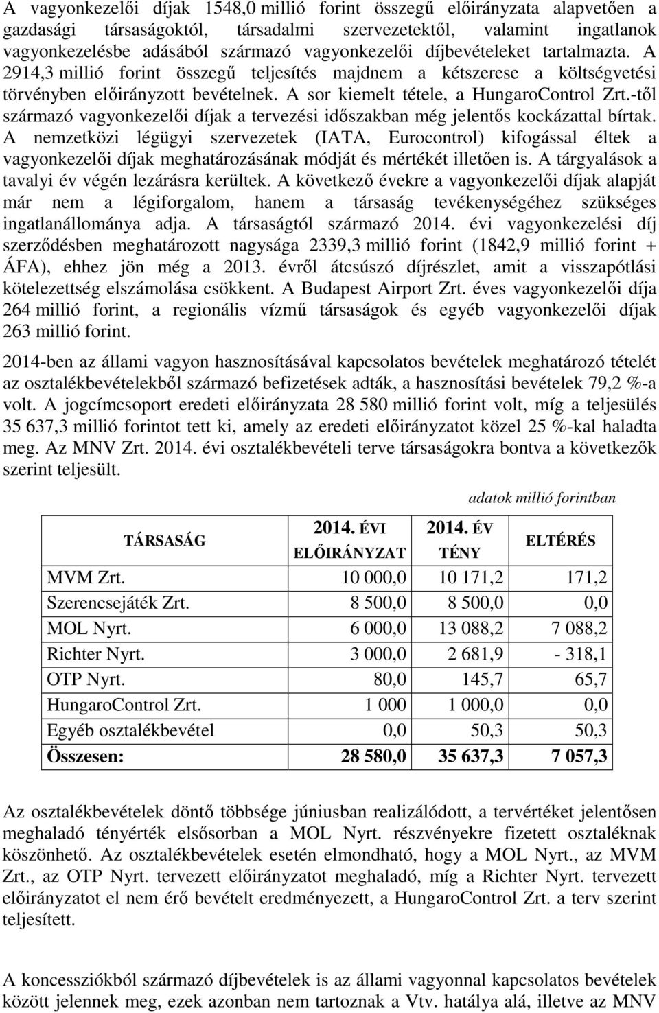 -től származó vagyonkezelői díjak a tervezési időszakban még jelentős kockázattal bírtak.