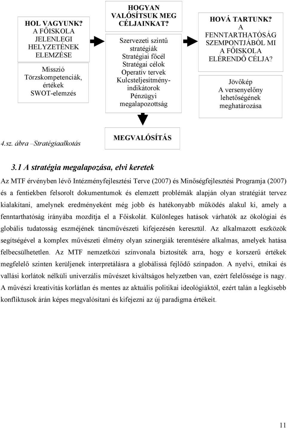 A FENNTARTHATÓSÁG SZEMPONTJÁBÓL MI A FŐISKOLA ELÉRENDŐ CÉLJA? Jövőkép A versenyelőny lehetőségének meghatározása 4.sz. ábra Stratégiaalkotás MEGVALÓSÍTÁS 3.