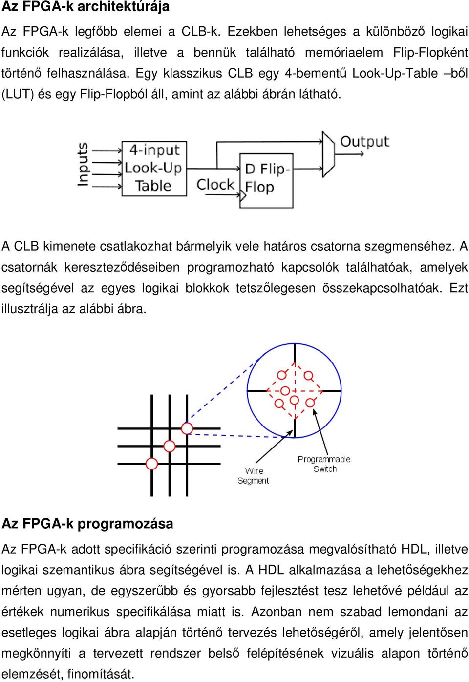 A csatornák keresztezıdéseiben programozható kapcsolók találhatóak, amelyek segítségével az egyes logikai blokkok tetszılegesen összekapcsolhatóak. Ezt illusztrálja az alábbi ábra.