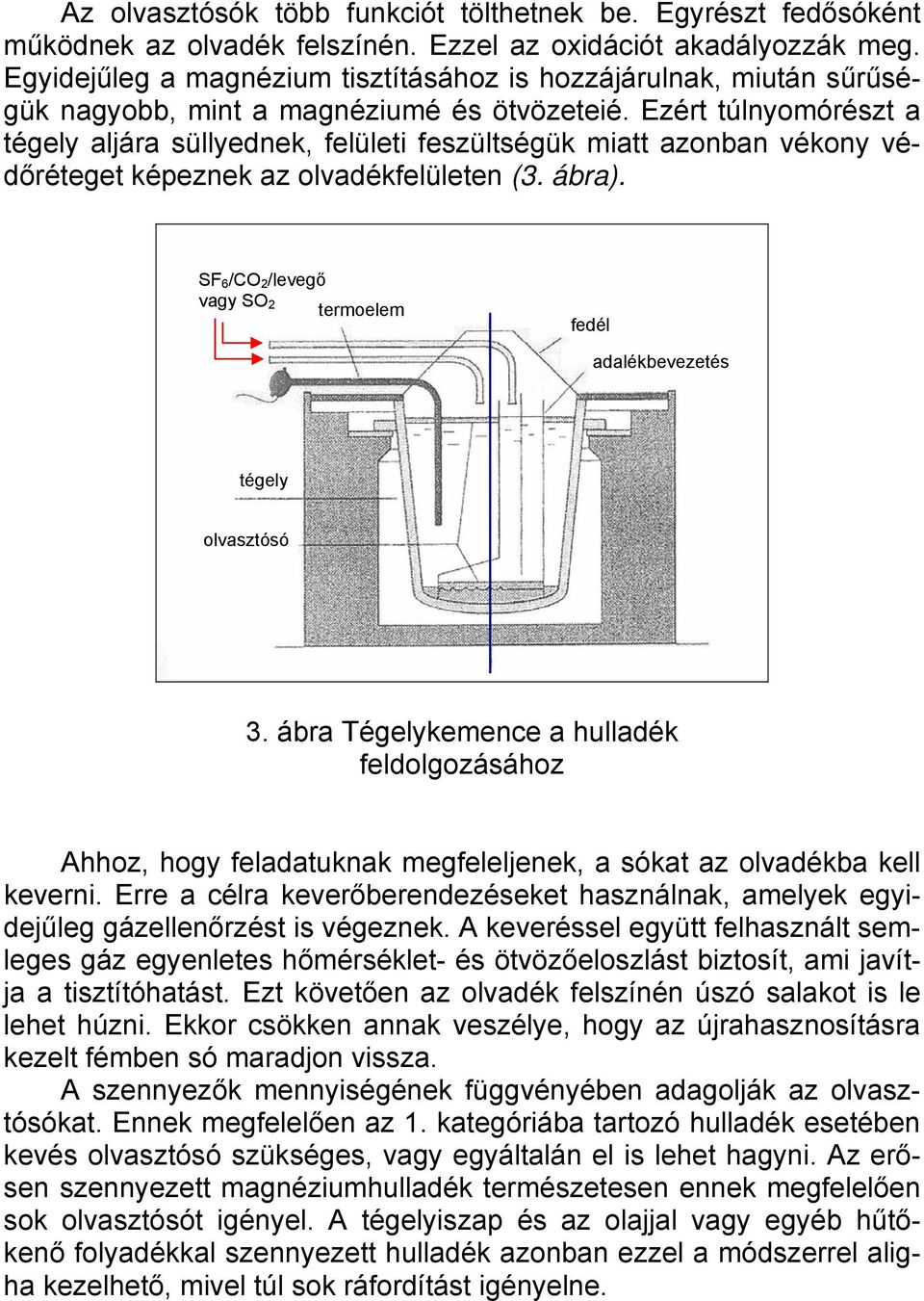 Ezért túlnyomórészt a tégely aljára süllyednek, felületi feszültségük miatt azonban vékony védőréteget képeznek az olvadékfelületen (3. ábra).