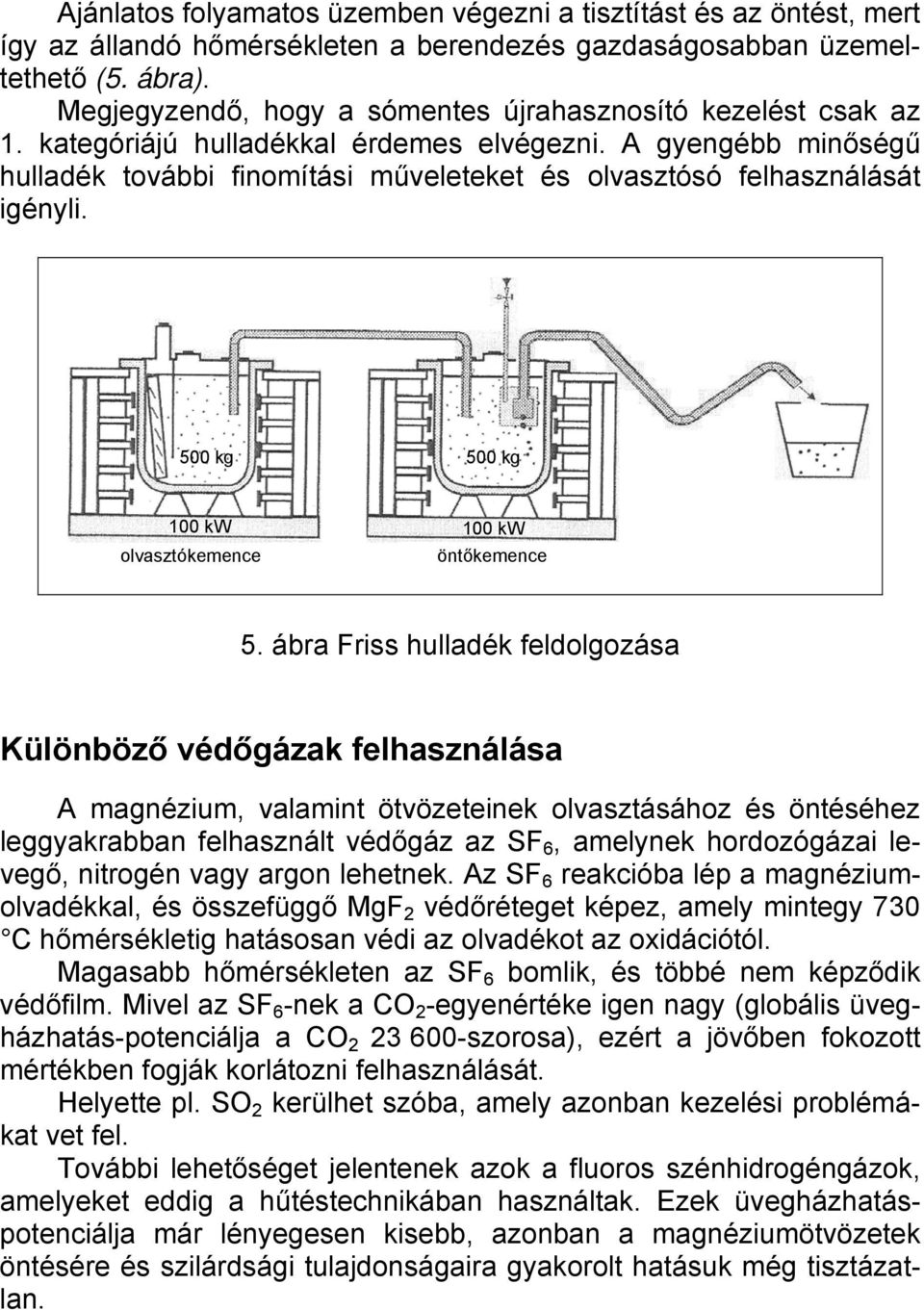 A gyengébb minőségű hulladék további finomítási műveleteket és olvasztósó felhasználását igényli. 500 kg 500 kg 100 kw 100 kw olvasztókemence öntőkemence 5.