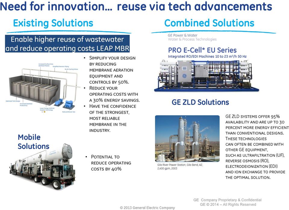 Potential to reduce operating costs by 40% GE ZLD Solutions GE ZLD systems offer 95% availability and are up to 30 percent more energy efficient than conventional designs.