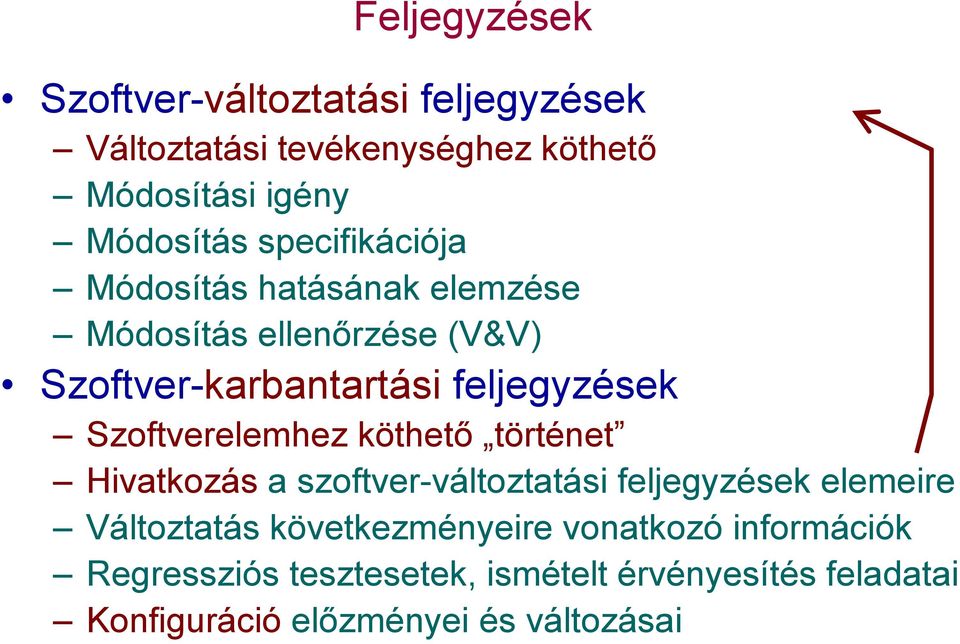 Szoftverelemhez köthető történet Hivatkozás a szoftver-változtatási feljegyzések elemeire Változtatás