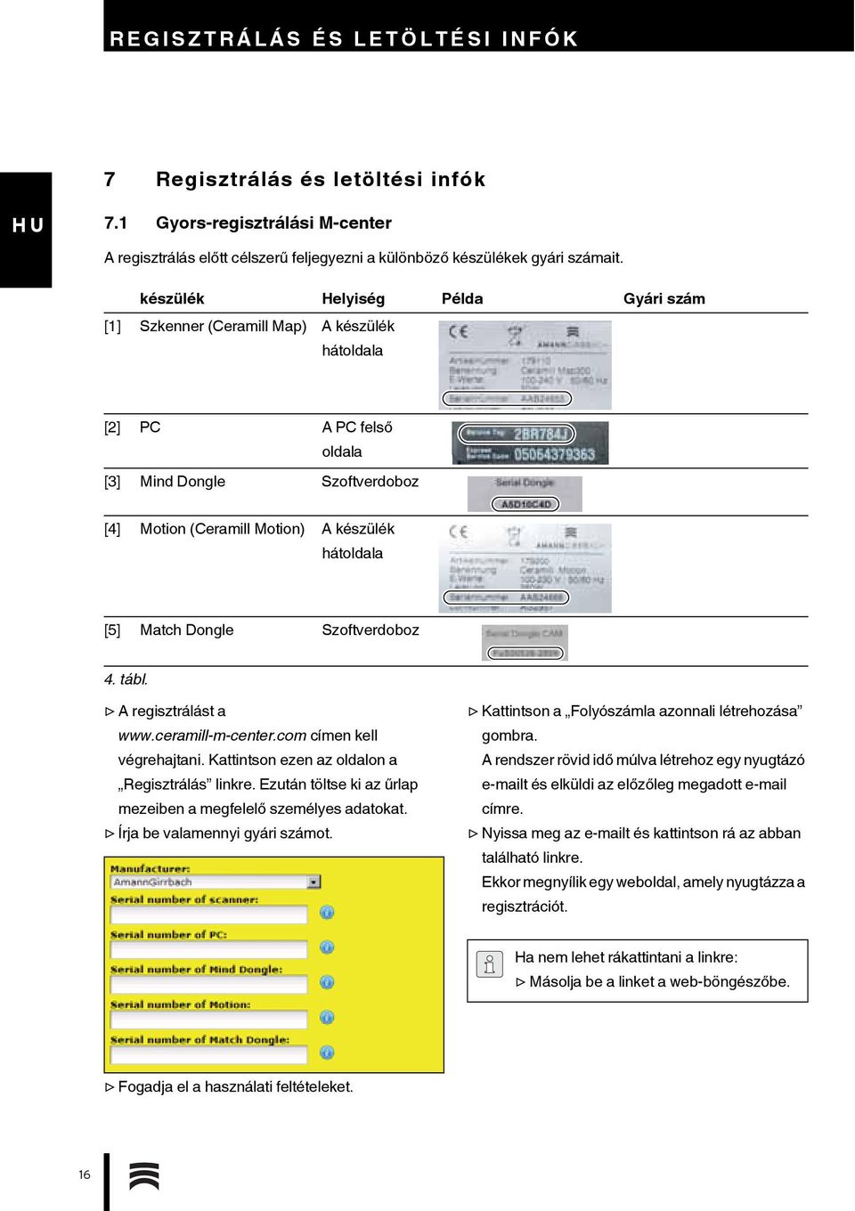 Dongle Szoftverdoboz 4. tábl. A regisztrálást a www.ceramill-m-center.com címen kell végrehajtani. Kattintson ezen az oldalon a Regisztrálás linkre.