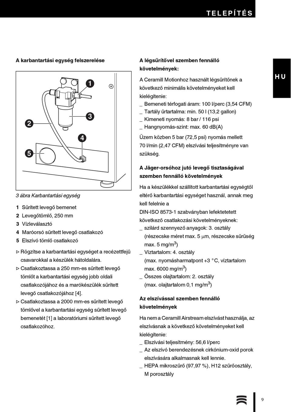 60 db(a) 5 4 Üzem közben 5 bar (72,5 psi) nyomás mellett 70 l/min (2,47 CFM) elszívási teljesítményre van szükség.