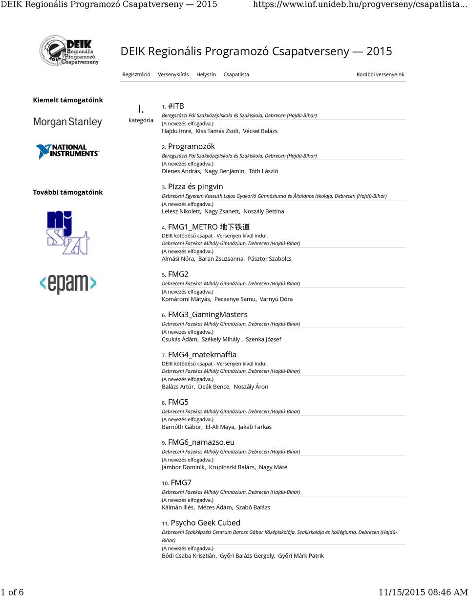 Programozók Beregszászi Pál Szakközépiskola és Szakiskola, Debrecen (Hajdú-Bihar) Dienes András, Nagy Benjámin, Tóth László 3.
