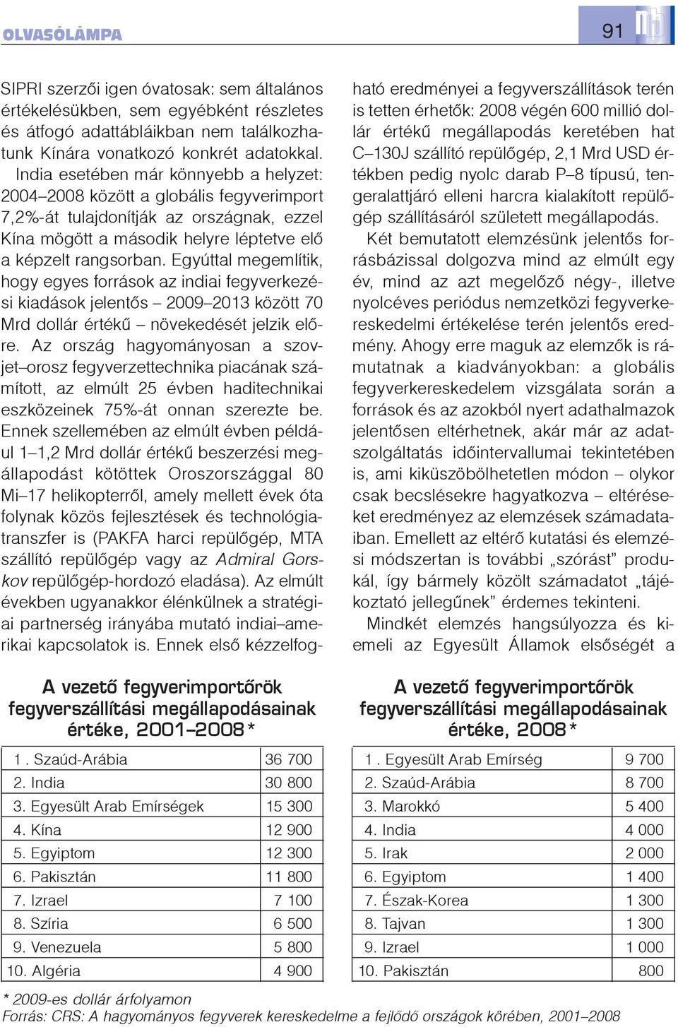 Egyúttal megemlítik, hogy egyes források az indiai fegyverkezési kiadások jelentõs 2009 2013 között 70 Mrd dollár értékû növekedését jelzik elõre.