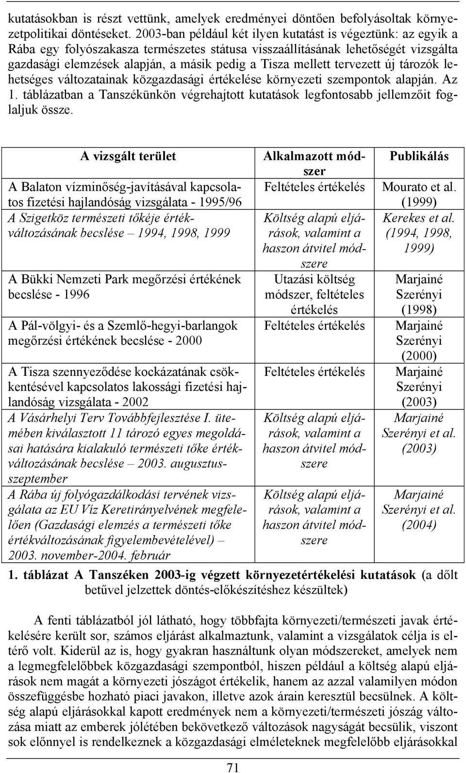 mellett tervezett új tározók lehetséges változatainak közgazdasági értékelése környezeti szempontok alapján. Az 1.