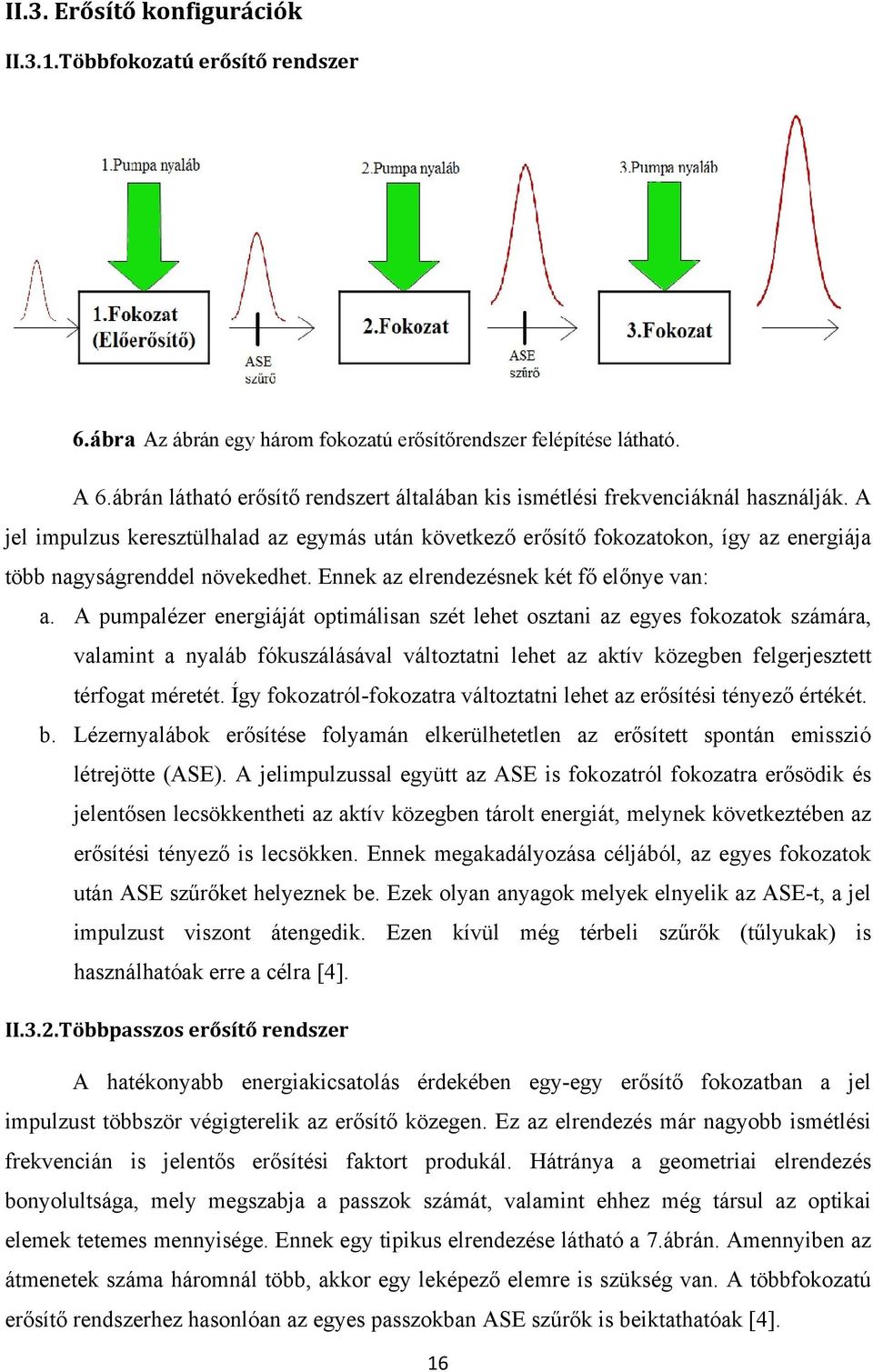 A jel impulzus keresztülhalad az egymás után következő erősítő fokozatokon, így az energiája több nagyságrenddel növekedhet. Ennek az elrendezésnek két fő előnye van: a.