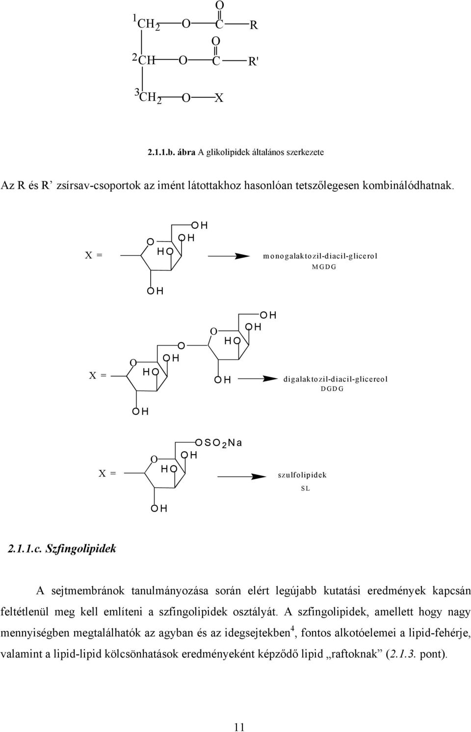l-glicerol MGDG H X = H H H H H H digalaktozil-diacil-glicereol DGDG H X = S 2 a H H H szulfolipidek SL 2.1.1.c. Szfingolipidek A sejtmembránok tanulmányozása során elért legújabb kutatási eredmények kapcsán feltétlenül meg kell említeni a szfingolipidek osztályát.