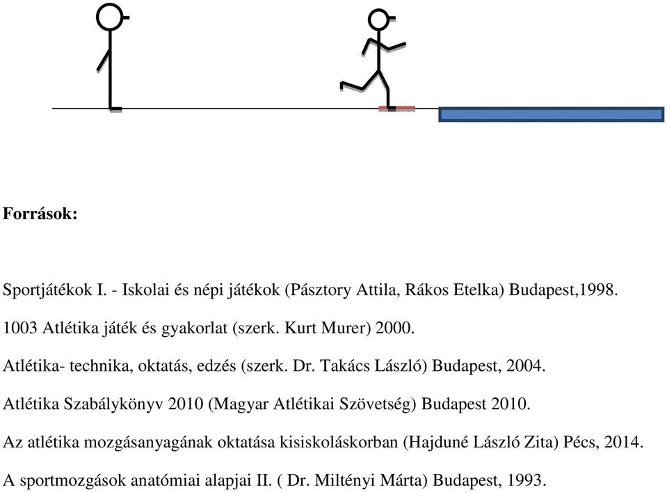 Takács László) Budapest, 2004. Atlétika Szabálykönyv 2010 (Magyar Atlétikai Szövetség) Budapest 2010.