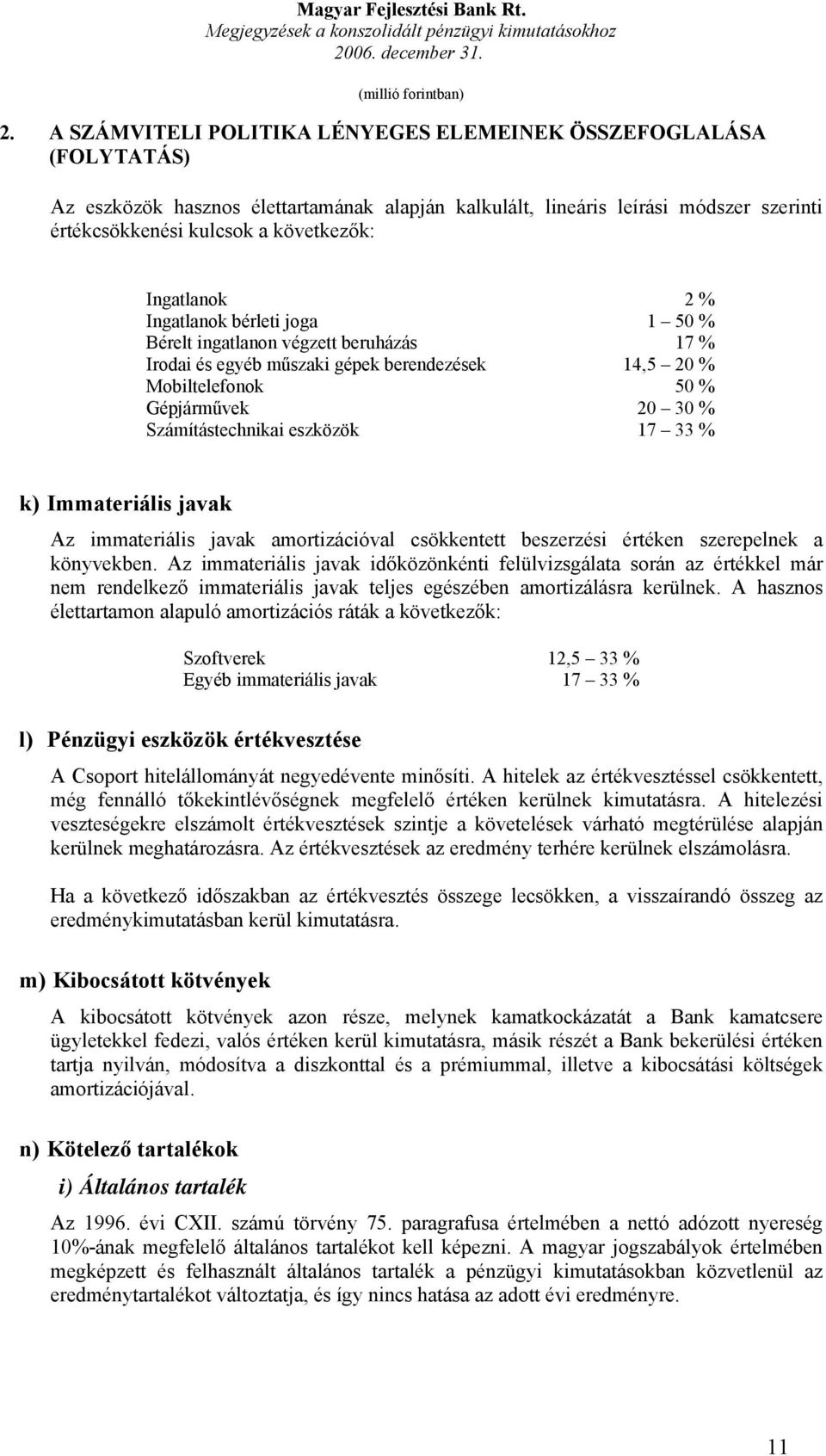 eszközök 17 33 % k) Immateriális javak Az immateriális javak amortizációval csökkentett beszerzési értéken szerepelnek a könyvekben.