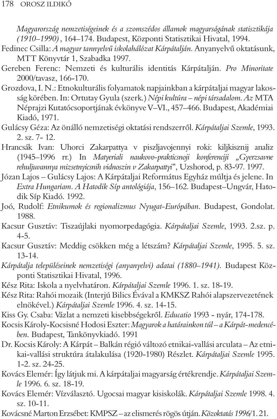 Pro Minoritate 2000/tavasz, 166-170. Grozdova, I. N.: Etnokulturális folyamatok napjainkban a kárpátaljai magyar lakosság körében. In: Ortutay Gyula (szerk.) Népi kultúra népi társadalom.