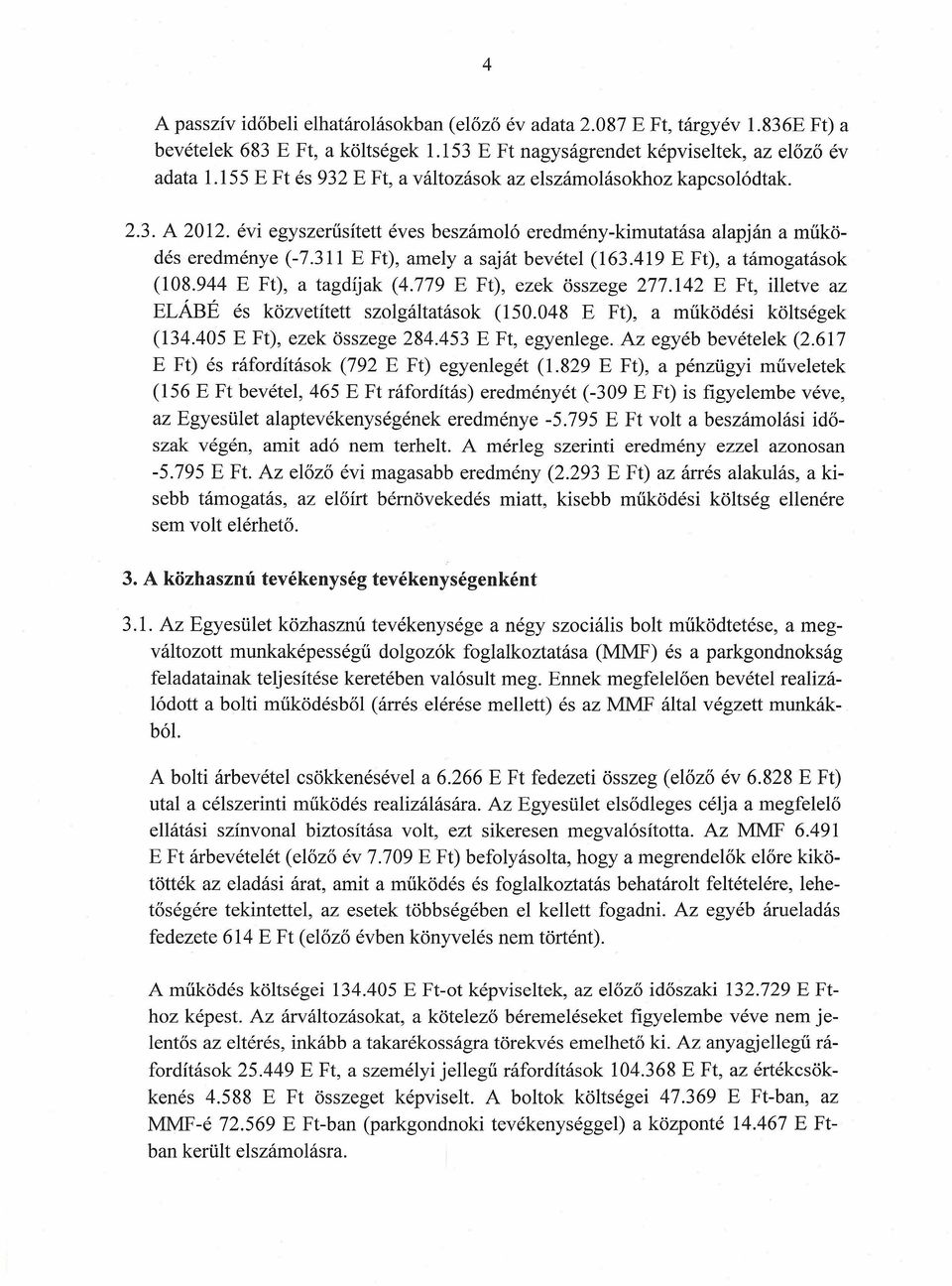 311 E Ft), amely a saját bevétel (163.419 E Ft), a támogatások (108.944 E Ft), a tagdíjak (4.779 E Ft), ezek összege 277.142 E Ft, illetve az ELÁBÉ és közvetített szolgáltatások (150.