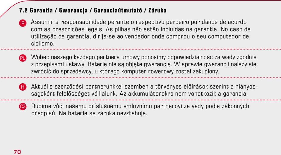 Wobec naszego każdego partnera umowy ponosimy odpowiedzialność za wady zgodnie z przepisami ustawy. Baterie nie są objęte gwarancją.